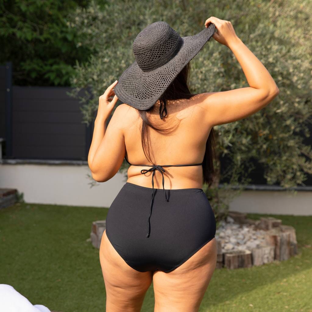 Maillot De Bain Menstruel Taille Haute Noir - 4 Couches Anti-fuites - Natation, Surf, Plage